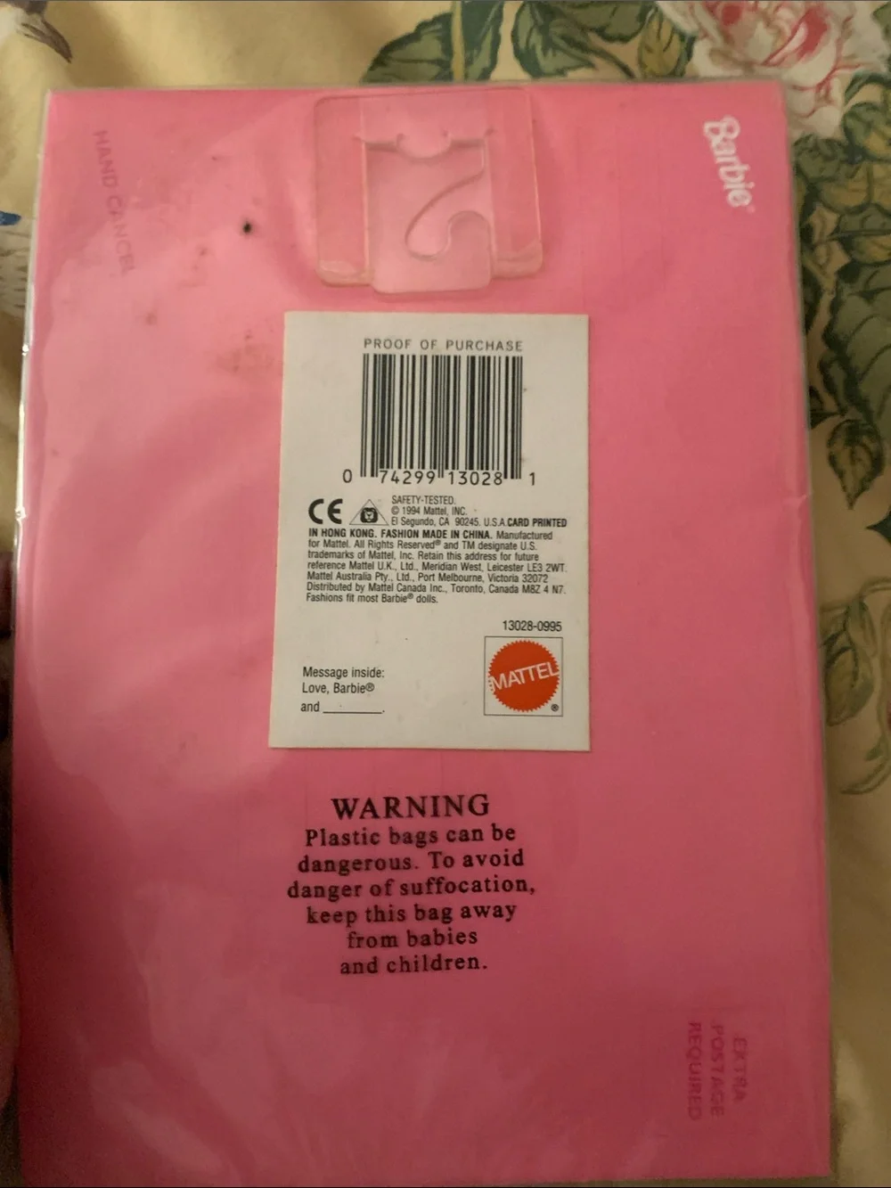 Vintage Barbie Pink Floral Dress Birthday Greeting Card sealed.